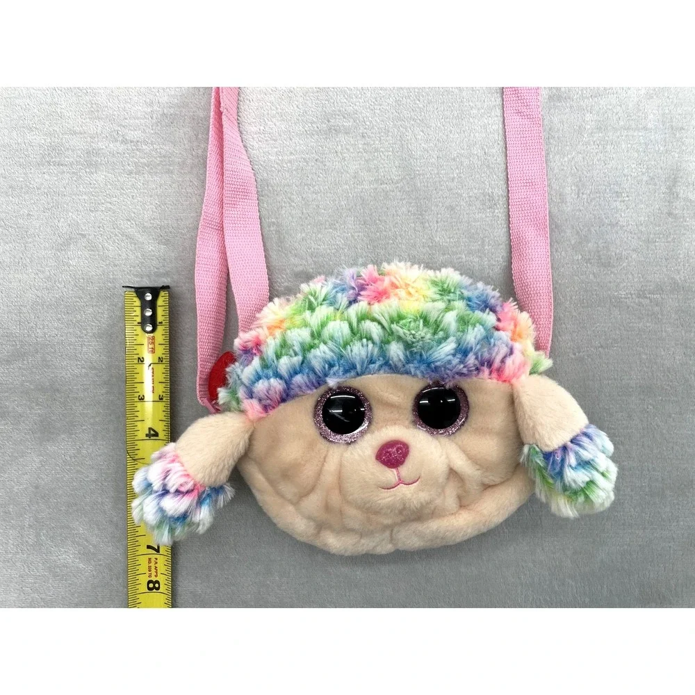 Ty Gear Beanie Boos Rainbow the Poodle Plush Purse Bag Pink Strap